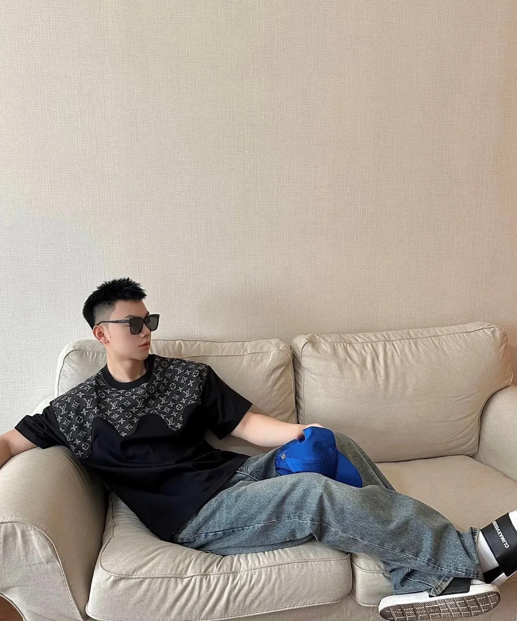Louis Vuitton/Louis Vuitton presbyopic patchwork printed short sleeves